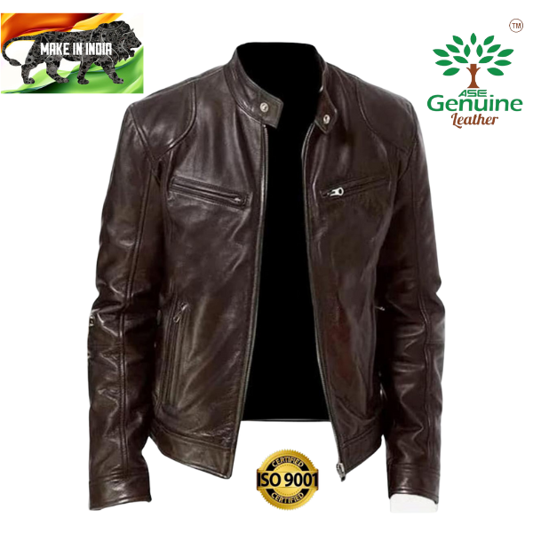 AseGenuineLeather- Brown Faux Leather Jacket For Men
